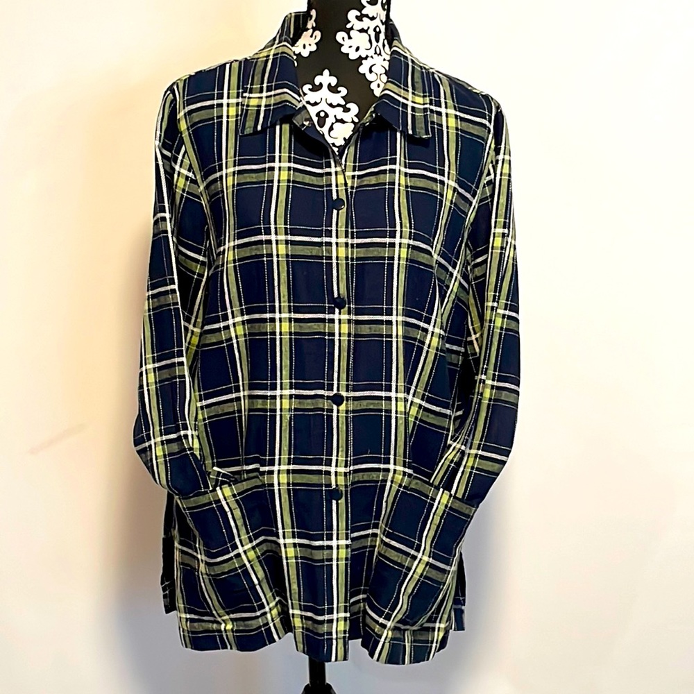 Linen long sleeve plaid lightweight jacket
